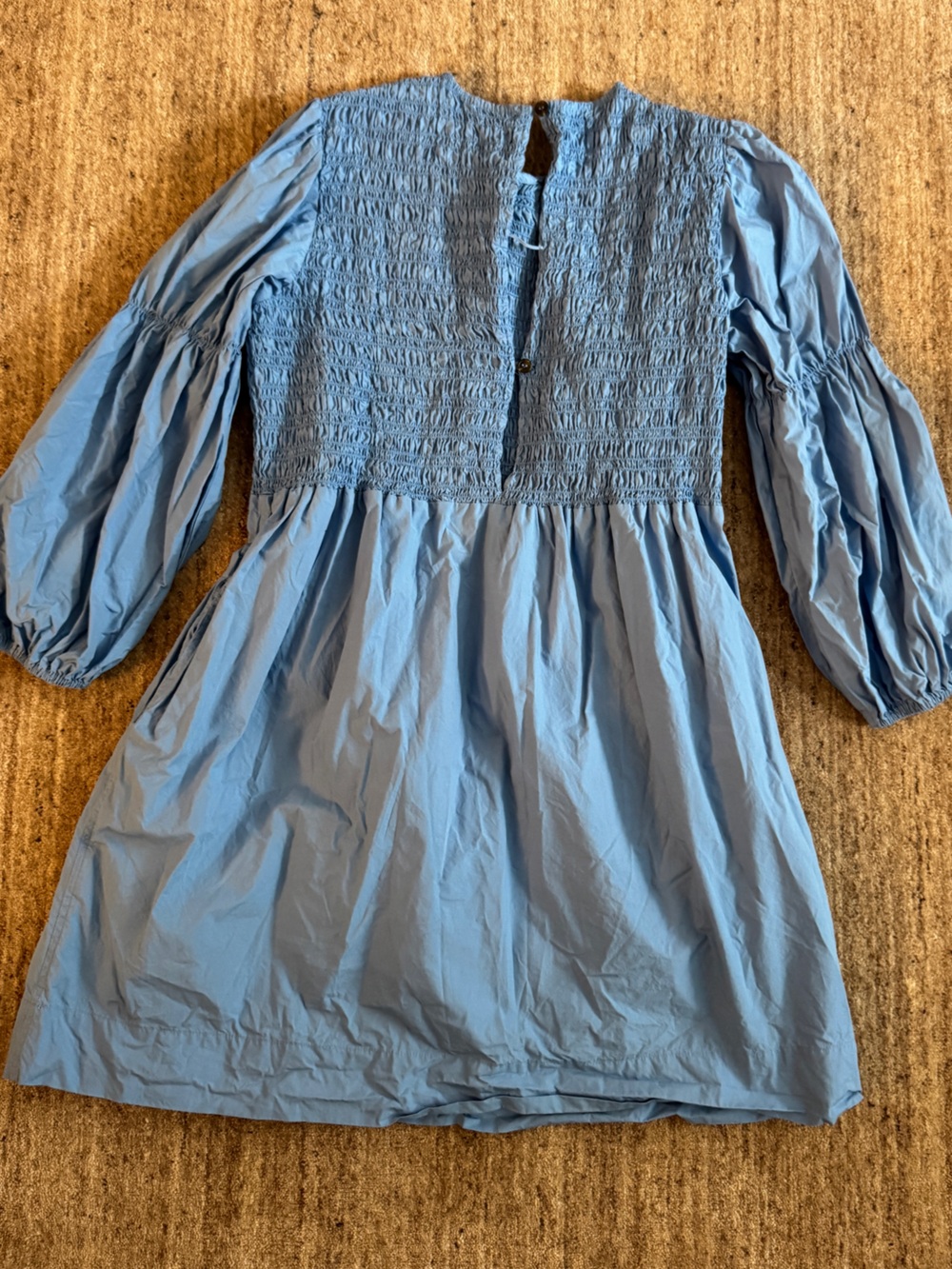 Ganni Light Blue Smocked Bodice Long Sleeve Dress - Picture 4 of 8